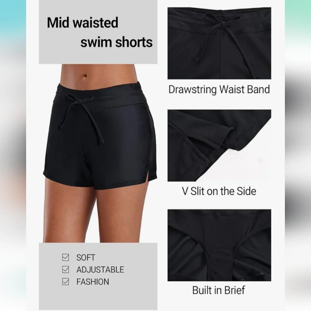 NWT Floral Sleeveless Tankini Swim Shorts Set- Black and Pink - Picture 5 of 7